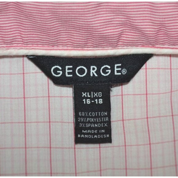 George Ladies XL 16-18 Pink Plaid Button Up Long Sleeve Blouse Top Contrast Cuff - Picture 9 of 10